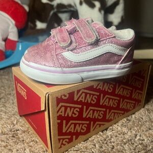 Vans Old Skool V kids sneakers, size 7, pink sparkle